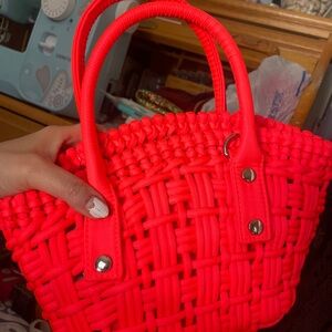 Vibrant Neon Orange Woven Handbag brand new